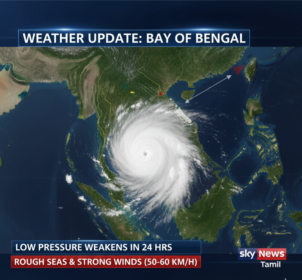 🌊 வங்காள விரிகுடா காற்றழுத்தத் தாழ்வு மண்டலம் பலவீனமடைகிறது: கடற்படையினருக்கு எச்சரிக்கை!