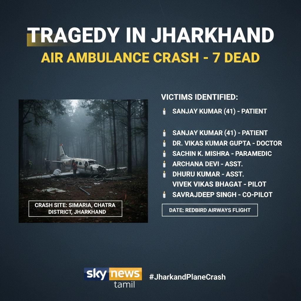ஜார்கண்டில் கோர விபத்து: விமான ஆம்புலன்ஸ் விழுந்து நொறுங்கியதில் நோயாளி உட்பட 7 பேர் பலி!