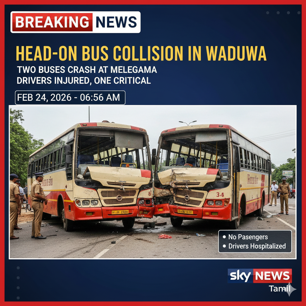 வாத்துவையில் கோர விபத்து: இரண்டு பேருந்துகள் நேருக்கு நேர் மோதி விபத்து!