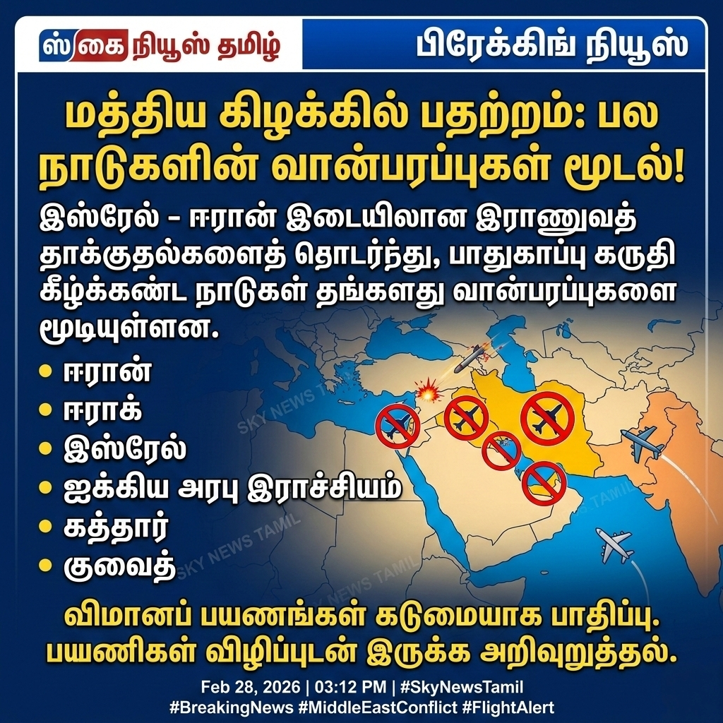 அவசர நிலை அறிவிப்பு: மத்திய கிழக்கில் பாதுகாப்பு எச்சரிக்கை – வான்பரப்புகள் தற்காலிகமாக மூடப்பட்டன!