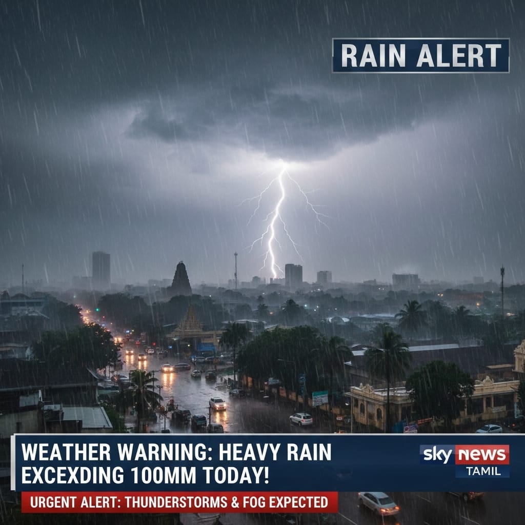 ⛈️ எச்சரிக்கை: இன்று 100 மி.மீ-க்கும் அதிகமான பலத்த மழை! ⛈️